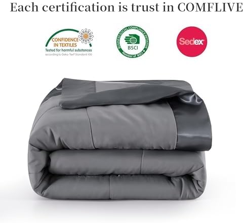 COMFLIVE King Down Alternative Blanket - Lightweight Satin Trim, Charcoal - Image 6