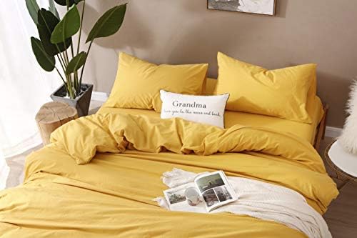 F.Y.Dreams 100% Washed Cotton Duvet Cover for Weighted Blanket 80x87 inches with 16 Ties, Zipper on Long Side/Yellow/Just Duvet Cover - Image 6