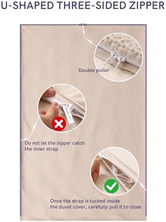 YnM Cotton Waffle Weave 3-Side Zipper Duvet Cover for Weighted Blankets | Easy on, Easy Off Oatmeal, 60"x80" - Image 4