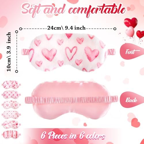 Cuffbow 6 Pack Fuzzy Sleep Masks Plush Eye Mask,Heart,Pink - Image 2