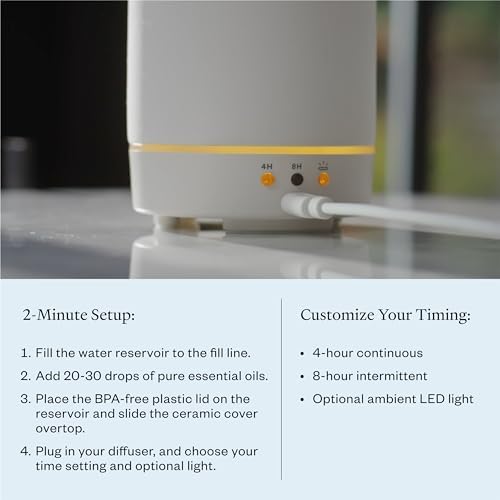 Vitruvi Stone Diffuser, Ceramic Ultrasonic Essential Oil Diffuser for Aromatherapy | Ceramic Diffuser, Diffusers for Home, Oil Diffuser, Housewarming Gift, Original Diffuser | White, 90ml Capacity - Image 5