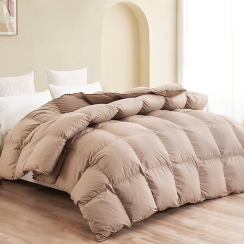 SNOWMAN Premium Down Comforter Super King, Khaki Duvet Insert All Season by SNOWMAN