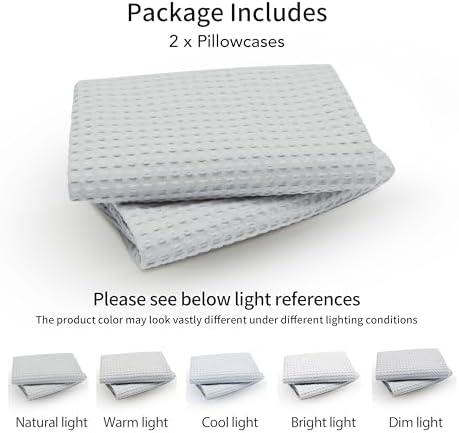 Zaizaihome 100% Egyptian Cotton Waffle Weave Pillowcases Queen Size 2 Pack - Image 7