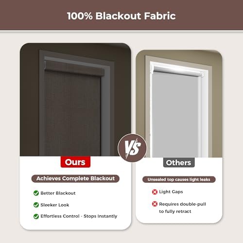 Allesin zen No Drill No Tools 100% Blackout Roller Shades for Windows, UV Protection, Free-Stop, Cordless Roller Blinds, Custom Blinds for Home, Office, Bedroom, Khaki Brown, Custom Size - Image 5