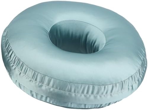 Washable Silky Satin Ear Piercing Pillow with Removable Pillowcase Smooth Cooling Donut Pillows Hole for Ear Pain Relief CNH Sleeping Pressure Sore Side Sleepers Ear Guard Protector, Turquoise by Heal+n+Hope