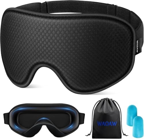 WAOAW Sleep Mask for Men Women: Blackout Eye Masks for Sleep - 3D Breathable Soft Comfortable Eye Mask for Travel - Adjustable Light Blocking Night Masks for Sleeping by WAOAW