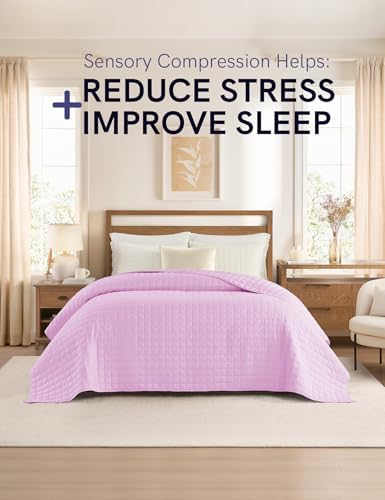 YnM Exclusive Weighted Blanket, Soothing Organic Long Stapled Cotton, Smallest Compartments, Bed Blanket for One Person of 140lbs, Ideal for Twin/Full Bed (48x72 Inches, 15 Pounds, Lavender) - Image 2