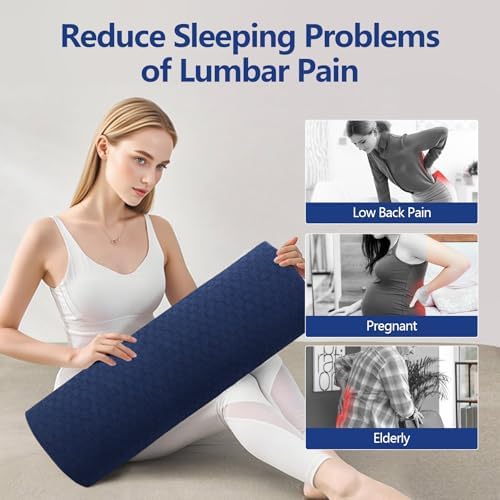 Cozyhealth - 3.15" H*23.6" L - Soft Lumbar Pillow for Sleeping, Memory Foam Back Lumbar Support Cushion for Lower Back Pain Relief Bed Waist Sleep Support Pillow for Side, Back (Dark Blue, Large) - Image 6