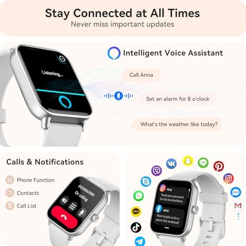 Gydom Smart Watches for Women Men [Alexa Built-in, 1.8"] Smartwatch with Heart Rate/SpO2/Sleep/Stress, 101+ Sports Modes, IP68 Waterproof, Pedometer Fitness Tracker for iOS Android Phones, White - Image 3
