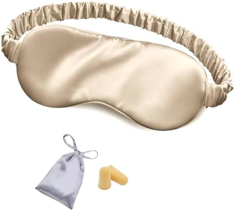 OLESILK Silk Sleep Eye Mask Blindfold with Double Layer Silk Filling for Full Night's Sleep, Luxury Eye Cover Eyeshade for Women Men with Travel Bag and Ear Plugs, Taupe by OLESILK
