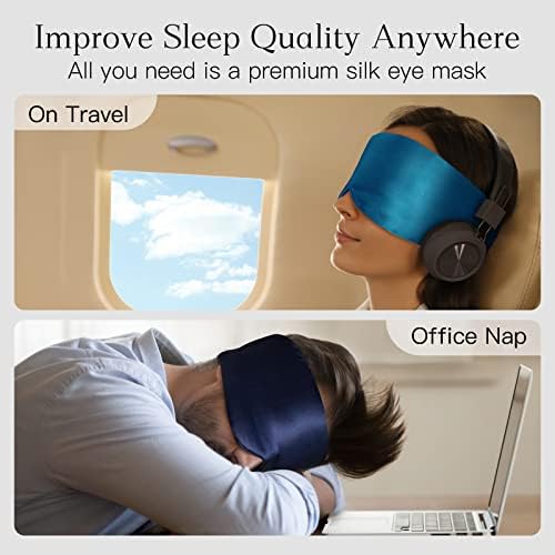 100% Natural Silk Eye Mask for Women Men, Soft Pressureless Cooling Blackout Eye Covers for Sleeping, Large Size Sleep Mask fits All Heads Adjustable, 1PC, Black - Image 6