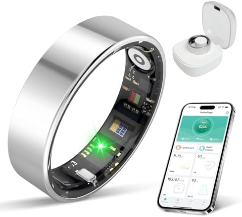 New Smart Ring Health Tracker for Women & Men, Sleep Exercise Health Monitoring, Daily Tracking, iOS/Android Compatible, IP68 Waterproof, No Subscription Required, 5‑Day Battery Life (Silver, 8) by Unknown
