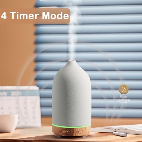 Diffuserlove Ceramic Essential Oil Diffuser 160ML Aromatherapy Diffuser for Home Bedroom Room Cool Mist Humidifier Stone Air Diffusers with Yellow Wood Pattern Base (Size:6.8" H x 3.6" W) - Image 5