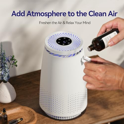 Air Purifiers for Home Bedroom, 3-in-1 HEPA Filter for Pets Dander Dust Pollen Smoke Odors, Quiet Air Cleaner with Sleep Mode, 12H Timer, Night Light, Aromatherapy, Safety Lock, White - Image 5