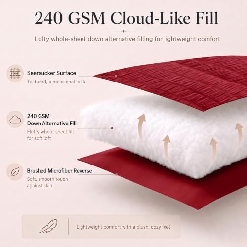 CozyLux King Size Comforter Set, 7 Pieces Dark Red Seersucker Bed in a Bag - Image 3