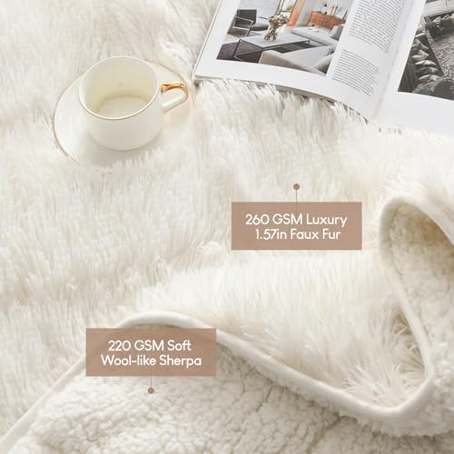 Cottonblue Weighted Blanket 15lbs, Sherpa Faux Fur Reversible Luxury Snugly Long Fur Warm Heavy Blanket 60x80 inches,Super Soft Fuzzy Fleece Blanket for Better Sleep, Cream White - Image 3
