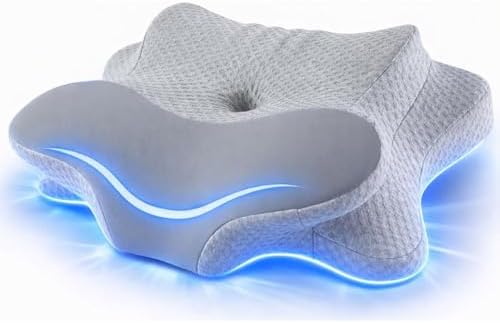 Cervical Neck Pillow - Memory Foam Pillow for Pain Relief Sleeping, Ergonomic Neck Support Contour Pillows for Side Back Stomach Sleepers,Orthopedic Breathable Pillowcase (Grey) by FUNCCUBE