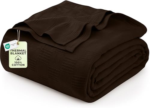 Utopia Bedding Brown 100% Cotton Blanket [Twin Size - 90x72 Inch] 350GSM Lightweight, Soft and Breathable Thermal Blanket for All Seasons by UTOPIABEDDING