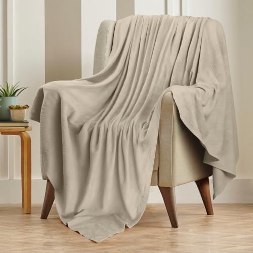 Utopia Bedding 100% Cotton Thermal Blanket Khaki Queen, 90x90 Inches - Image 6