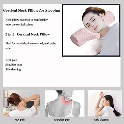 Cervical Neck Pillow for Pain Relief Sleeping, Neck roll Pillow Memory Foam for Stiff Neck Pain Relief ，Travel Bolster Pillow for Bed for Side Sleepers Back Sleeper. (Pink) - Image 3