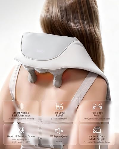 Cordless Shiatsu Neck and Back Massager with Heat, 10 Mins x 12 Uses, 3 Massage Modes & 2 Intensity Levels, 3D Kneading Deep Tissue for Pain Relief, Voice Prompt & Smart Memory, Relax for Women, Men - Image 2