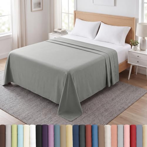 Oversized King Size Flat Sheet Only 132x110 Microfiber Flat Bed Sheet Grey by SouthshoreFineLivingInc