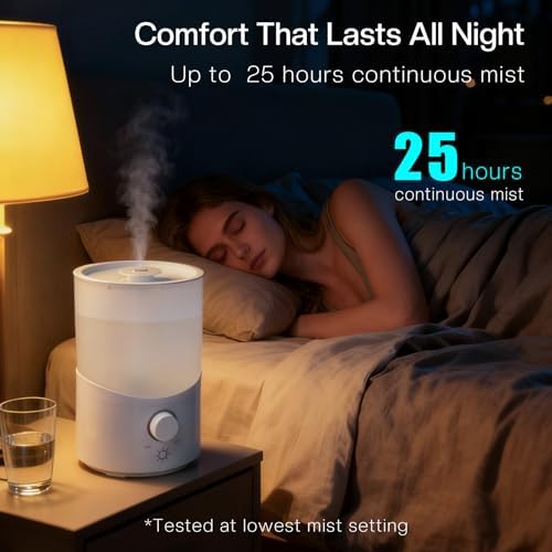 Cool Mist Humidifier for Bedroom, 3L Top Fill Ultrasonic Air Humidifier with Adjustable Knob Control, Quiet Operation, Auto Shut-Off, BPA-Free for Home, Baby, Office, Plants 3L - Image 4