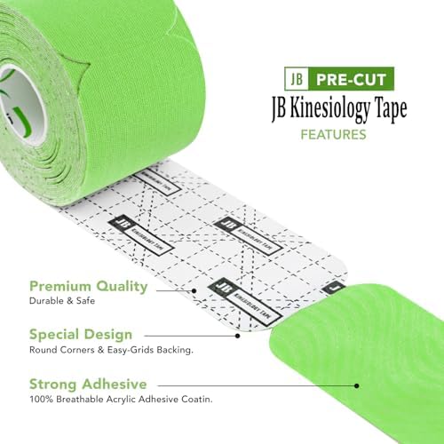 JB Tape Kinesiology Tape, 80 Precut Strips, Green, Latex‑Free, 4 Rolls - Image 5