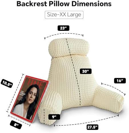 Reading Pillow for Bed with Adjustable Neck Support,XXL White Flannel - Image 5