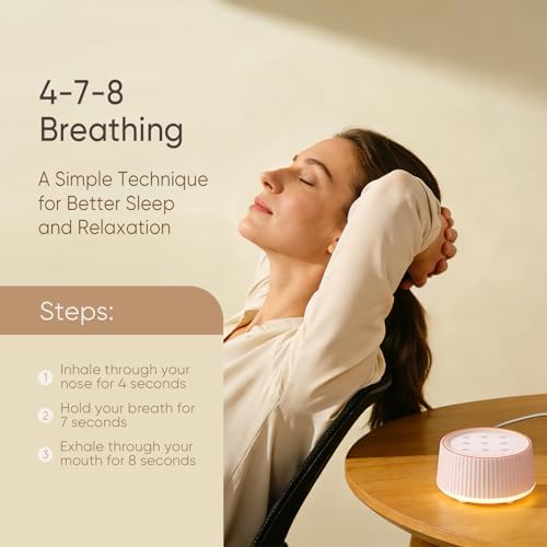 Noise Machine, White Noise Sound Machine for Baby & Adults, 26 Soothing Sounds, 8 Night Light Colors, Tap Control, 6 Timer Settings, Auto-Off & Memory, 4-7-8 Breathing (Pink, Standar) - Image 6