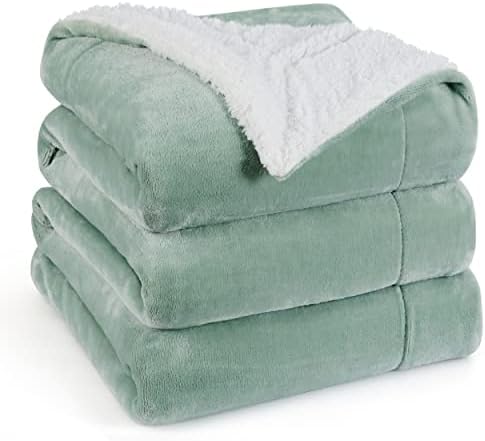 Bedsure GentleSoft Sherpa Fleece Blanket Queen Size for Bed, Non-Heated, Thick and Warm Throw for Women and Men, Soft Fuzzy Plush Queen Blanket for Spring, Sage Green, 90x90 Inches by Unknown