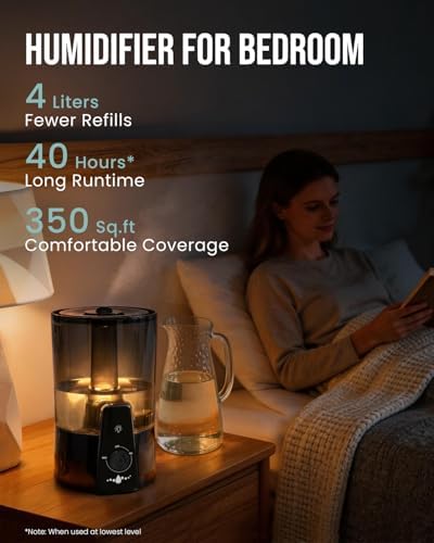 4L Humidifiers for Bedroom,Dishwasher Safe Design Easy Clean,Black - Image 3
