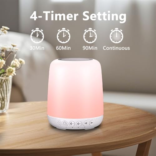 White Noise Sound Machine for Sleep Portable Sound Machine with 30 Soothing Sounds 12 Night Light Colors 4 Timer Sleep Machine for Baby Adults, Smart App Control, Touch Control - Image 5