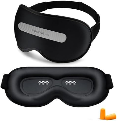 Blackout Eye Mask for Sleep, Women Men Sleeping Mask for Lash Extensions, 3D Contoured Eye Cover for Side Sleepers, FACEMOON Blindfold with Magnetic Blackout Strip, Travel, Night, Airplane by FACEMOON