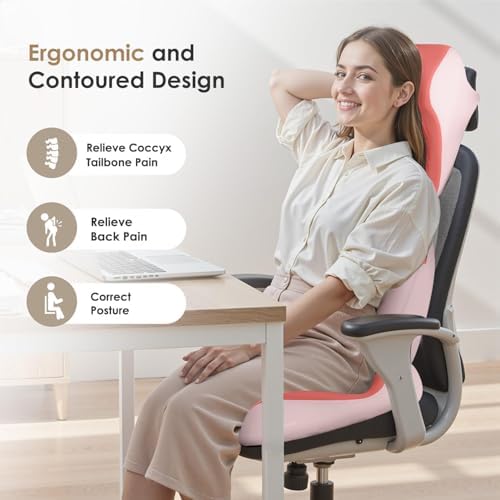 FLORICH Car Seat Cushion & Lumbar Support Pillow & Car Neck Pillow Ergonomic and 100% Memory Foam, Upgraded Larger and Breathable Car Seat Cushion & Back Support Pillow - Pink - Image 6