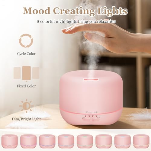Aromatherapy Essential Oil Diffuser for Room: Air Humidifier Aroma Scent Cool Mist Colorful Lights Cute Small Large Auto Off Ultrasonic Diffusers for Home Bedroom Pink (300ml) - Image 5