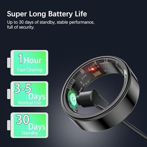 Smart Rings for Women Men, Fitness Ring with Heart Rate, Blood Oxygen, HRV, Stress, Sleep Tracker, Step Tracker, No Subscription Fee, lP68 Waterproof Smart Ring for iPhone & Android (Black 10#) - Image 7