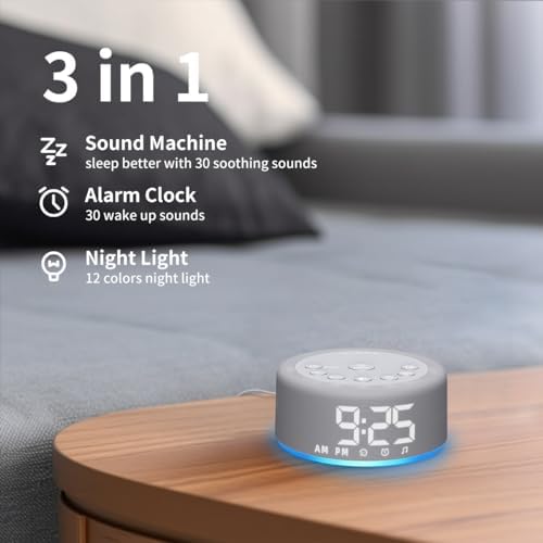 【3 in 1】 Sound Machine Alarm Clock Night Light White Noise Machine with 30 Sleeping Sounds for Baby Kids Adults 32 Level Volume Auto Off Timer Memory Function Digital Clock with 30 Wake Up Sounds - Image 2