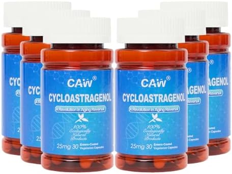 CAW Hypersorption Cycloastragenol 98% 25mg 30 Caps | Telomere Support Anti-Aging | Cell Health Immune Booster | Enteric-Coated Capsules (6 Bottles) by CAW
