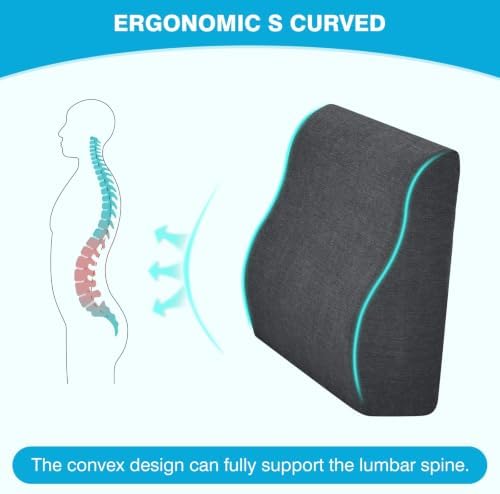 Back Support Pillow for Recliner Dual Layer Lumbar Support Pillow with Gel Memory Foam Ergonomic Orthopedic Lumbar Cushions for Elderly Lower Back Pain Relief Washable Cover Dark Grey - Image 6