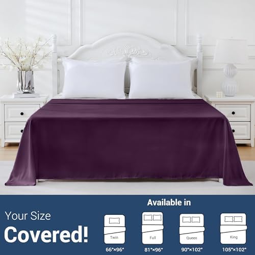 Full Flat Sheet Only, 1 Pack Top Bed Sheets, Soft Breathable Brushed Microfiber Color-Coded Label Threads, (81"x96",Dark Purple) - Image 5