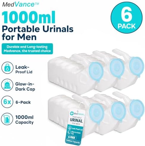 MedVance Urinals for Men 1000ml, Spill Proof Glow in the Dark Lid, 6 Pack - Image 2