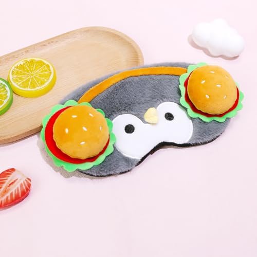 PERFECTSIGHT Sleep Eye Masks, Cute Penguin Plush Sleep Eye Cover Lightweight Adjustable Eyeshade Faux Fur Mask Cover for Women Men Sleep Travel Nap, Burger Headphone - Image 4