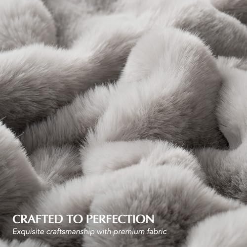 EverGrace Faux Rabbit Fur Bubble Throw Blanket, 60"x80", Taupe - Image 4