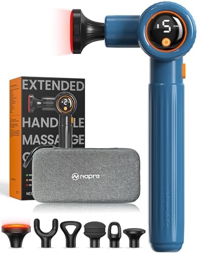 NAPRE Massage Gun with Heat,Massage Gun Deep Tissue with Extension Handle & 3 Adjustable Angles,Handheld Percussion Back Massager for Muscle/Neck/Body Pain Relief with Portable Case,Blue by Napre