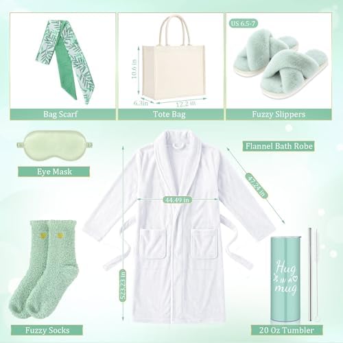 Patelai 7 Pcs Birthday Gifts for Women Spa Robe and Slippers Set Self Care Gift Basket for Women Spa Gift Basket for Friend - Image 2