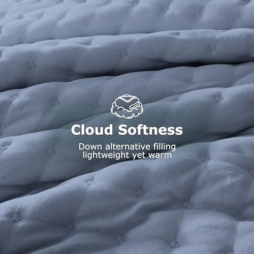 WDCOZY Dusty Blue Cloud Quilt Set Twin Size, Lightweight Soft Cross Stitch Bedspread, Farmhouse Rustic Country Coverlet, Spring Summer Thin Comforter, 2 Pieces, 1 Pillow Sham, 68x90 inches - Image 3