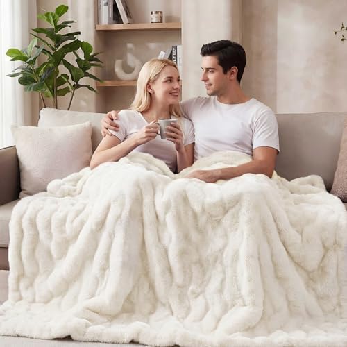 ORINOVA Light Beige Fluffy Blanket King Size Faux Bunny Fur Fuzzy 90x108 Throw Blanket for Bed Thick Furry Blanket King for Couch Bedroom Decor Winter Home Gifts 1000 GSM - Image 2