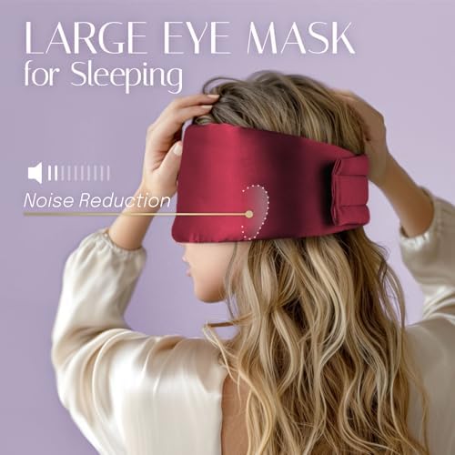 Silk Sleep Mask Soft Pressureless: 100% Mulberry Silk for Eye Skin Anti Wrinkles, Large Size for Total Blackout, Adjustable Wide Velcro Ear Cover, Burgundy - Image 6