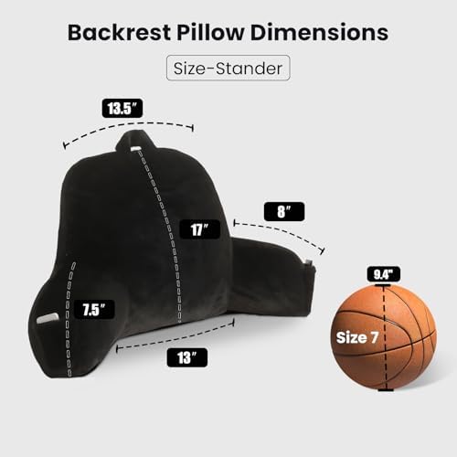 Soft Reading Pillow for Bed with Arms,Middle,Black,Faux Fur - Image 3